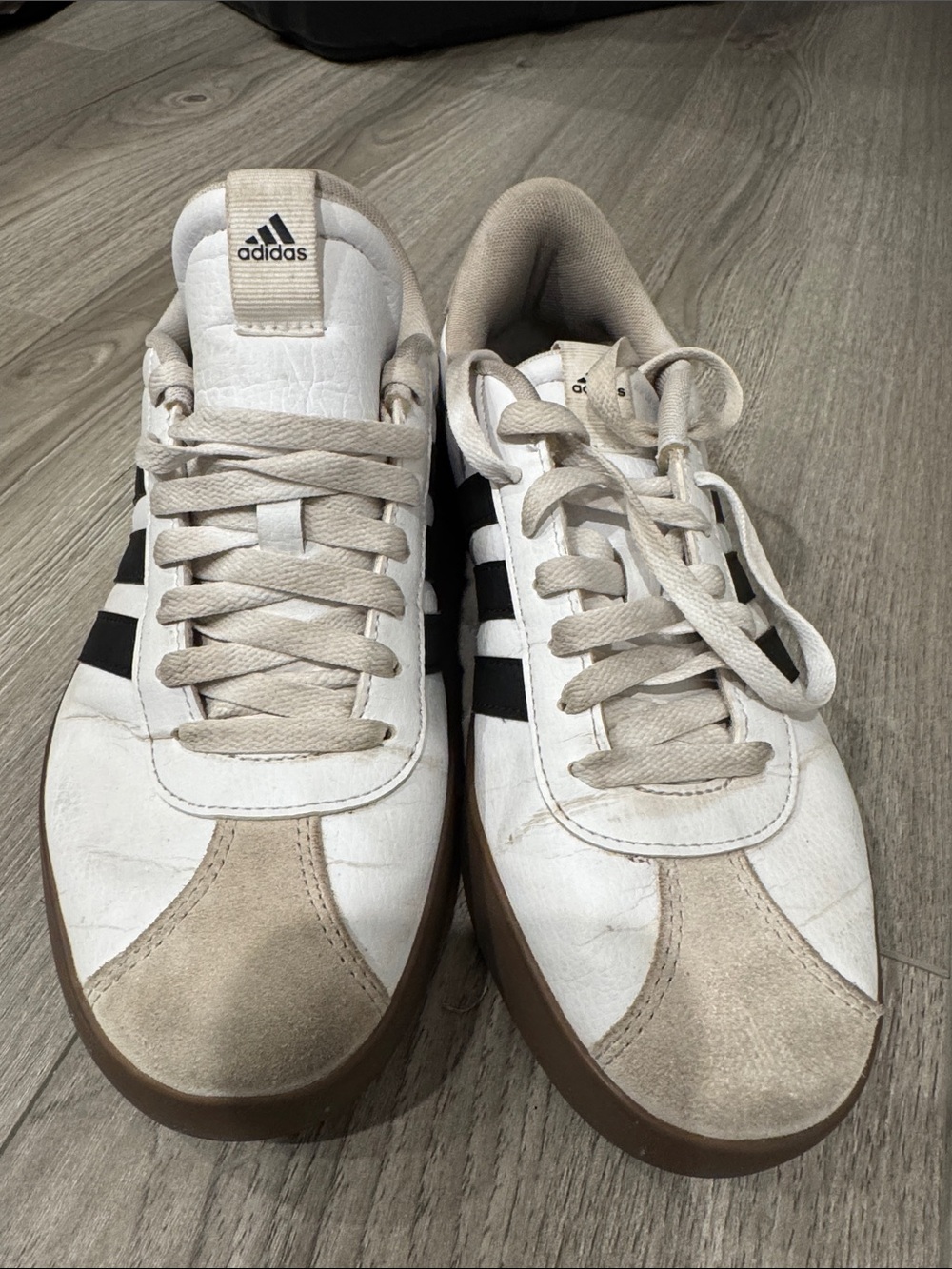 adidas  White, Black & Tan Low-Top Sneakers